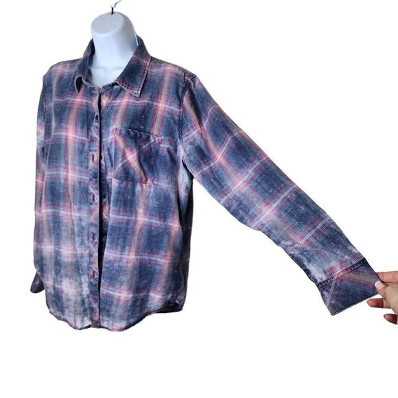 Rails Long Sleeve Plaid Button Down Shirt Grunge Womens Size L Pink and Blue - Picture 3 of 8